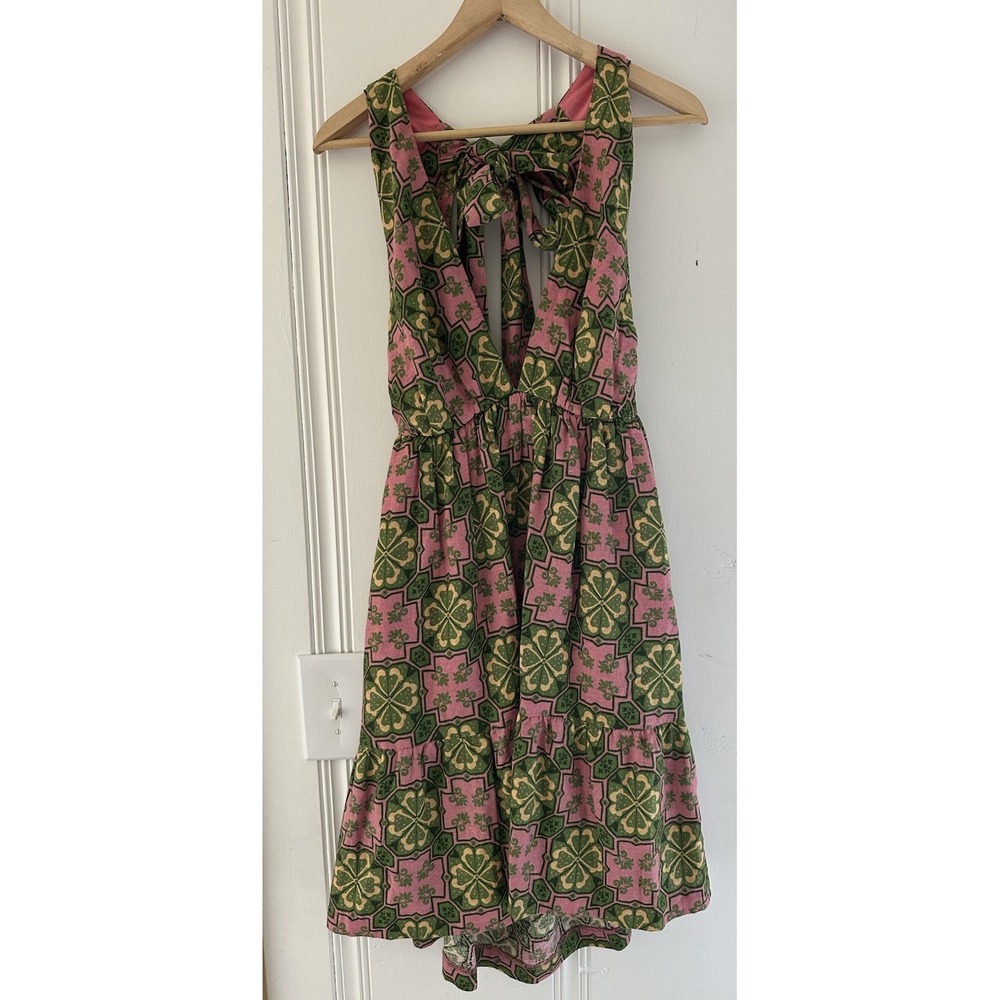 House of Harlow Pink and Green Patterned Halter Dress Size Medium‎ Linen Fabric